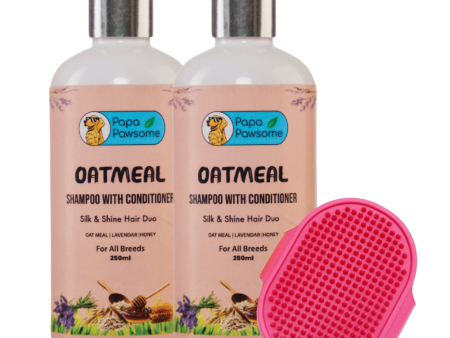 Papa Pawsome Oatmeal Shampoo with Conditioner and Palm Brush for Dogs Hot on Sale