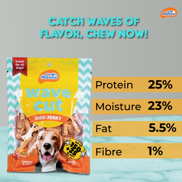 Novee Wave Cut Duo Chicken and Lamb Jerky Treats for Dogs Supply