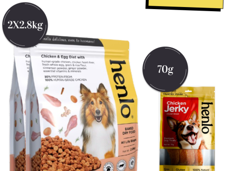 Henlo Chicken and Egg Baked Dry Food for Adult Dogs & Puppies and Chicken Jerky Treats for Dogs Combo For Discount