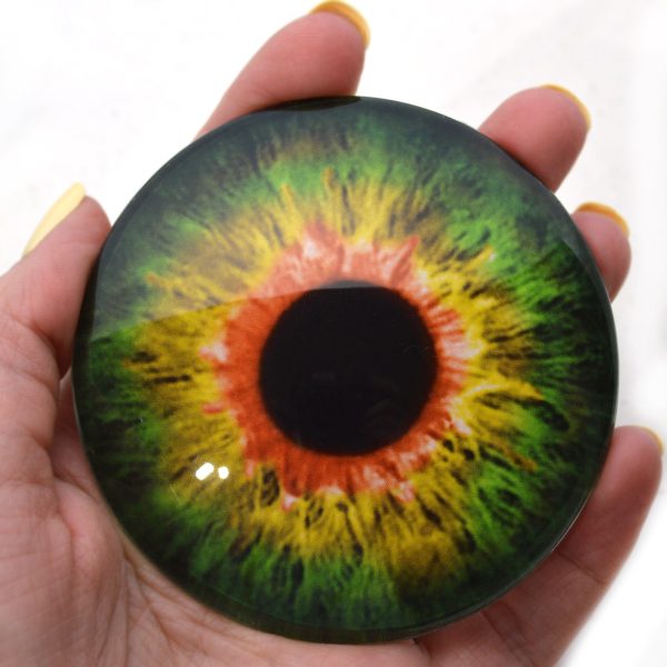 Large 78mm Sensational Green and Orange Glass Eyes Fashion