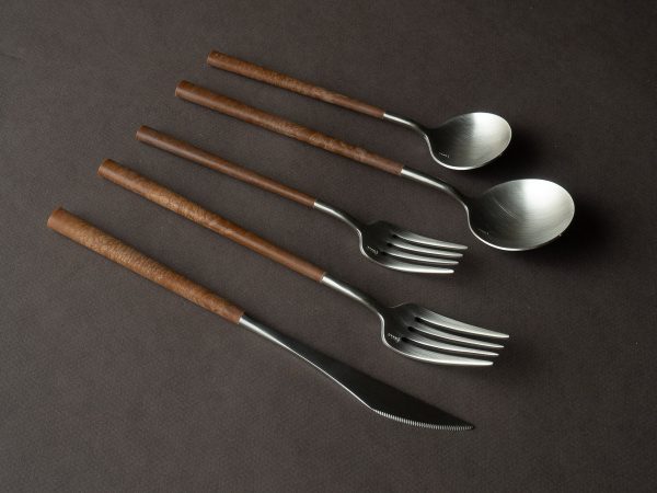 Belo Inox - Flatware - NEO Wood Place Setting - 5 Piece - Brushed Steel Cheap