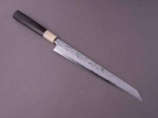 Hitohira - Tanaka x Manzo - Blue #1 Damascus - 270mm Kiritsuke Yanagiba - Ebony Handle - Saya Sale