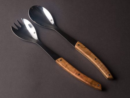 BJB - Thiers - Flatware - Olive Wood - Salad Servers - Mirror Polished Steel Online Sale