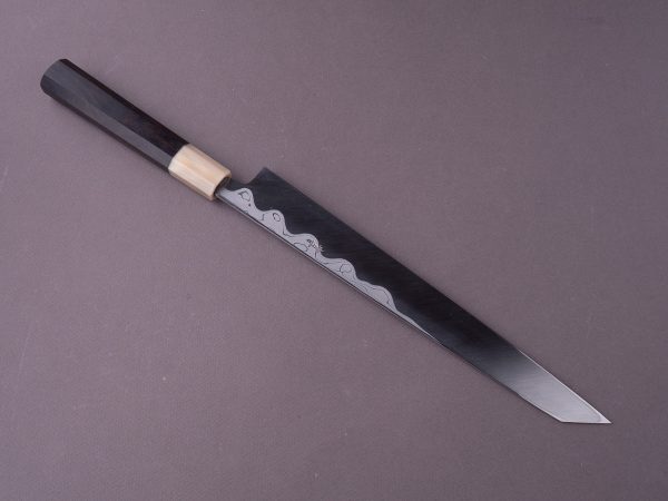 Hitohira - Tanaka x Manzo - Blue #1 Damascus - 270mm Kiritsuke Yanagiba - Ebony Handle - Saya Sale