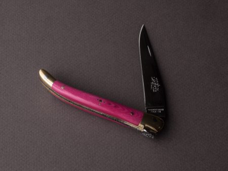 Forge de Laguiole - 90mm Folding Knife - Spring Lock - Pink Micarta & Brass Handle Online Hot Sale